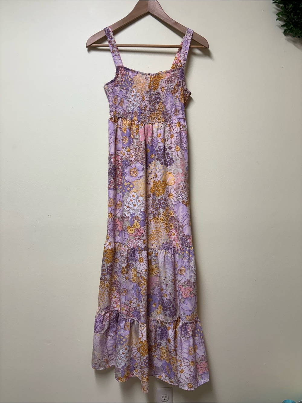 Lilac and Yellow Floral Ruffle Festival Maxi Dress Size Small